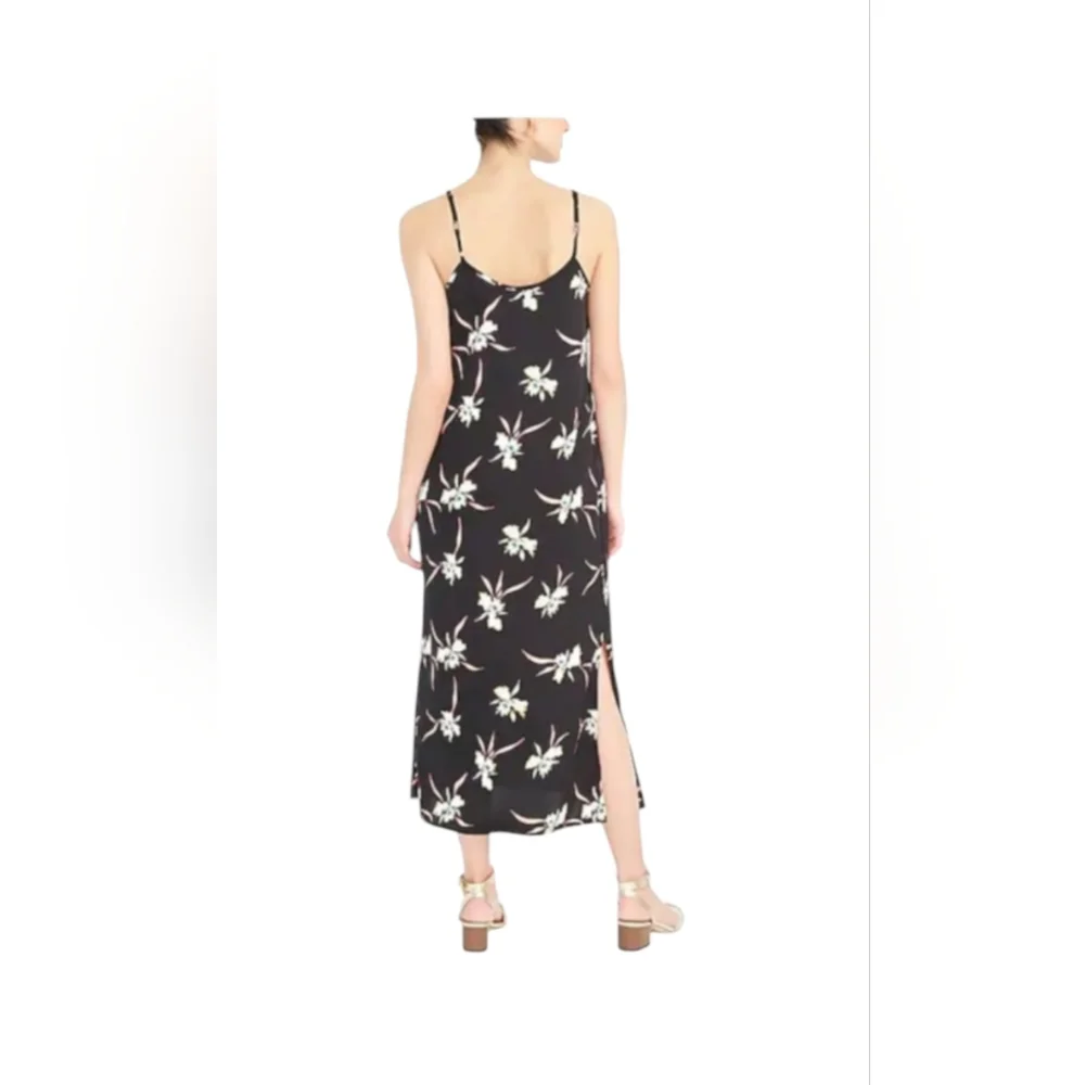 J. Crew Black Floral Kalalau Orchid Slip Midi Dress - Side Slits Size Large - Picture 3 of 9